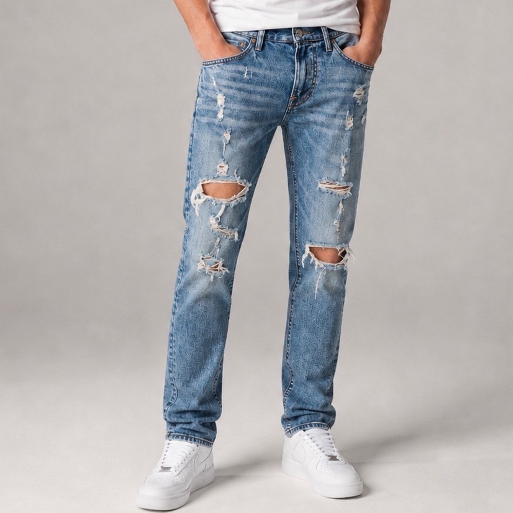 Abercrombie & Fitch Men Skinny Distressed Ripped Stretch Blue Jeans 28x30 B6